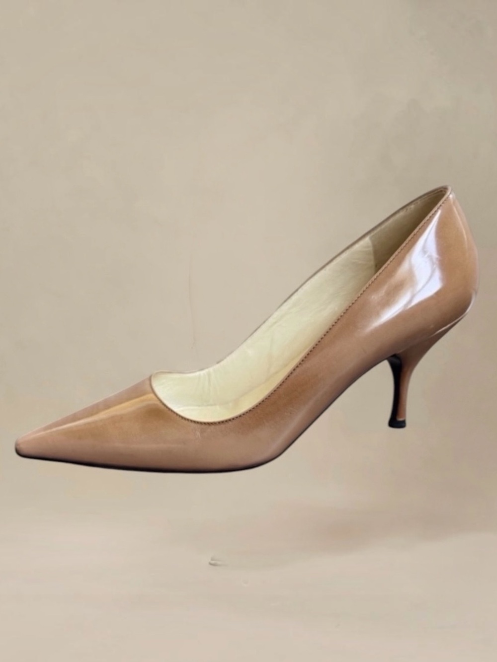 PRADA Patent Leather Pointed Toe Kitten Heel Pumps Size 36.5